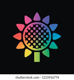 Sunflower, plant. Nature icon. Rainbow color and dark background
