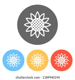 Sunflower, plant. Nature icon. Set of white icons on colored circles