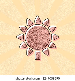 Sunflower, plant. Nature icon. Vintage retro typography with offset printing effect. Dots poster with comics pop art background