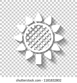 Sunflower, plant. Nature icon. White icon with shadow on transparent background