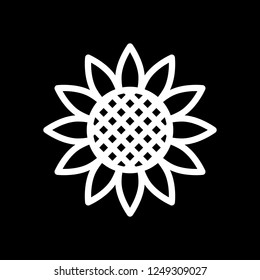 Sunflower, plant. Nature icon. White icon on black background. Inversion