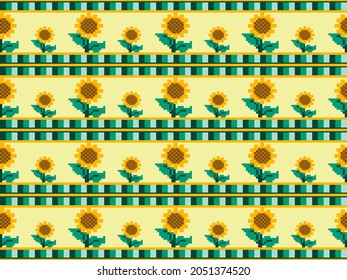 Sunflower plant pixel pattern on yellow background