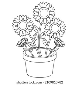 Sunflower in plant pot or vase in flat vector style. Illustration about flower, floral theme.