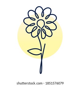 sunflower plant with stem and leaf, one line style vector illustration design