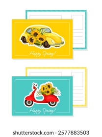 Sunflower Postcard Design with Field Crop and Auto Vector Template