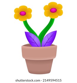 sunflower pot in beautiful spring, cartoon emoticon. doodle icon drawing, vector illustration