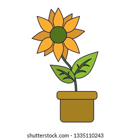 Sunflower in pot cartoon