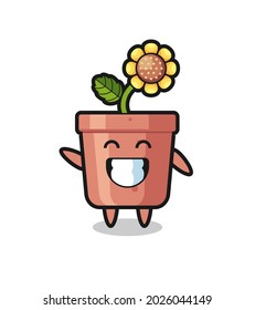 sunflower pot cartoon character doing wave hand gesture , cute style design for t shirt, sticker, logo element