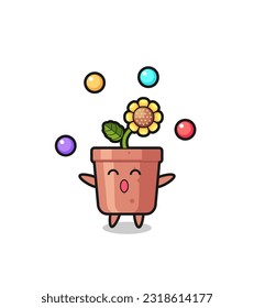 the sunflower pot circus cartoon juggling a ball , cute style design for t shirt, sticker, logo element