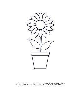 Sunflower pot line art vector, white background