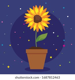 sunflower in pot plant icon vector illustration design