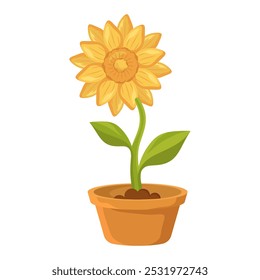 sunflower in a pot with a simple and cute style