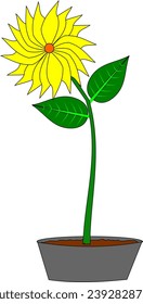  Sunflower in a Pot Vector Illustration