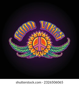 Sunflower Power Cannabis Peace Sign Craze illustrations vector illustrations for your work logo, merchandise t-shirt, stickers and label designs, poster, greeting cards advertising business 