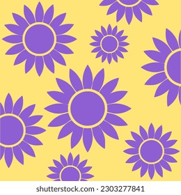  sunflower purple colour on yellow background. Sunflower pattern design. Fabric pattern design. Summer flowers vector.