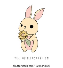 girasol con ilustración vectorial de conejo