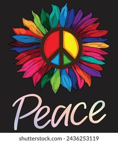 Sunflower Rainbow Peace Sign Hippie: Logo, Sticker, and T-Shirt Design Vector Asset”