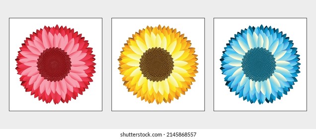 Girasol, ilustración vectorial realista. Patrón vectorial sin fisuras del campo girasol para el diseño textil de tela. Con una mezcla de gradaciones de color, fácil de imprimir. fondo blanco. Girasol floreciente
