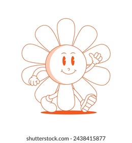 Sunflower Retro Mascot. Funny cartoon character of Sunflower