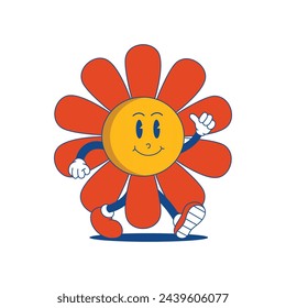 Sunflower Retro Mascot. Funny cartoon character of Sunflower