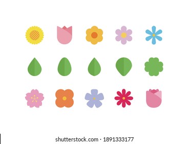 Sunflower, rose, tulip, cherry blossom, etc. Various flower icon illustrations collection