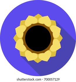 Sunflower round color icon with shadow. Flower icon