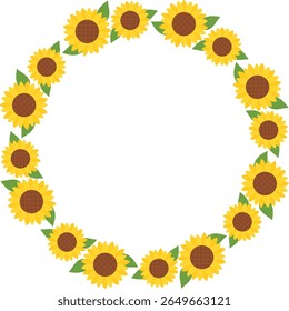 Sunflower round frame illustration 02