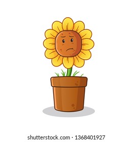 sunflower sad mascot vector cartoon art illustration