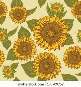 Sunflower Seamless Background Pattern Vector.