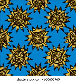 sunflower seamless blue  pattern, floral texture for print, textile, decorative background, tile, wrapping paper, scrap book.