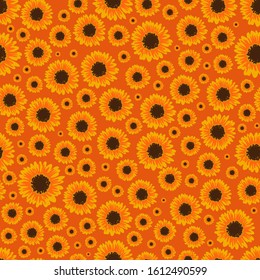 Sunflower seamless hand-drawn pattern for wallpaper, textile or backround