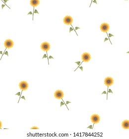 Sunflower Seamless on White Background. Vector Illustration.