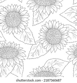 Sunflower seamless pattern background flower graphic black white sketch illustration vector 
