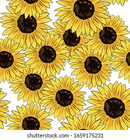 Sunflower seamless pattern for background. Vector illustration hand drawing style.For fabric texture design
