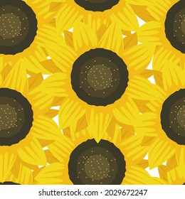 Sunflower seamless pattern. Big bright sunflowers vector pattern.