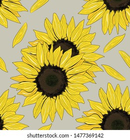 Sunflower seamless pattern, Sunflower fabric background. Vector illustration