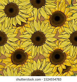 Sunflower seamless pattern. Sunflower fabric background. Vector illustration