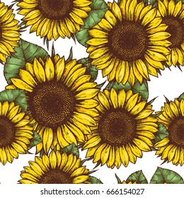 Sunflower seamless pattern. Sunflower fabric background. Vector illustration