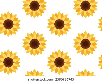 Sunflower seamless pattern in flat style. Vector illustration of sunflower flower on white background ideal for textile, wrapping paper, wallpaper