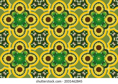 Diseño floral sin soldadura de patrón de girasol para fondo, papel pintado, envoltura, tela, vector, cortina, alfombra, batik, otoño, verano