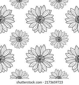 Sunflower seamless pattern. Linear Sunflower Seamless pattern, background for print. vector illustration.