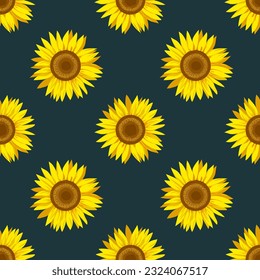 Sunflower seamless pattern on a navy blue background. Decorative cute floral vector illustration. Print fabric design 