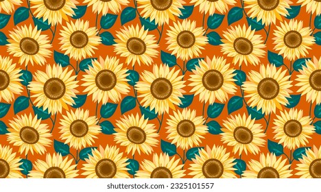 Sunflower seamless pattern on a neutral color background. Decorative cute floral vector illustration. Print fabric, textile design 
