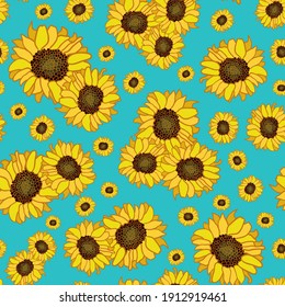 Pattern Yellow Sunflowers On White Background Stock Illustration ...