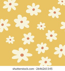 Girassol padrão sem costura em um fundo amarelo. Flor de afogamento à mão, Ilustração decorativa do vetor floral bonito. Design de tecido de impressão, papéis de parede, livros etc.
