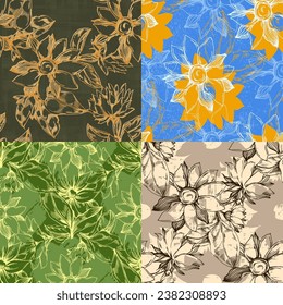 Sunflower seamless pattern. Perfect ornament for fashion fabric or other printable covers.