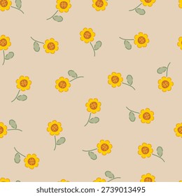 Sunflower seamless pattern for the spring or summer season. Yellow flowers botanical for fabric, scrapbooking, stationery, cards, wrapping, textiles and wallpaper.