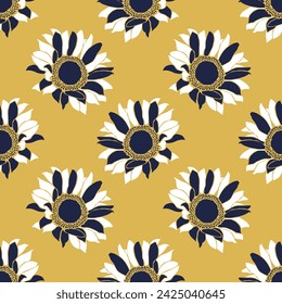 Sunflower seamless pattern. Vector background with blooming flowers