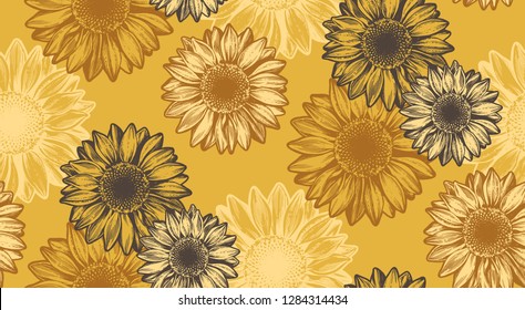 Sunflower seamless pattern. Vector illustration. 