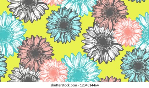Sunflower seamless pattern. Vector illustration. 